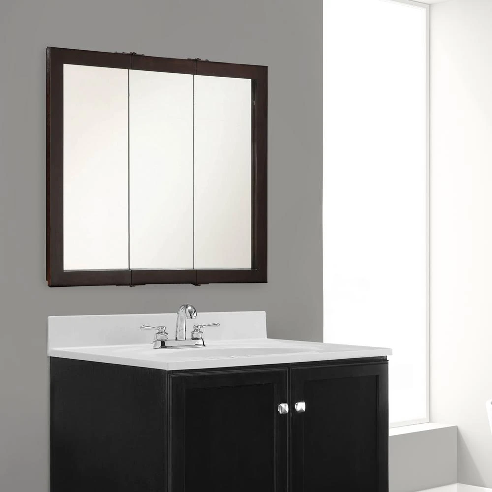 Ventura 36 In. W X 30 In. H X 6 In. D Framed Tri-View Surface-Mount Bathroom Medicine Cabinet In Espresso 3 Ventura 36 In. W X 30 In. H X 6 In. D Framed Tri-View Surface-Mount Bathroom Medicine Cabinet In Espresso - Image 3