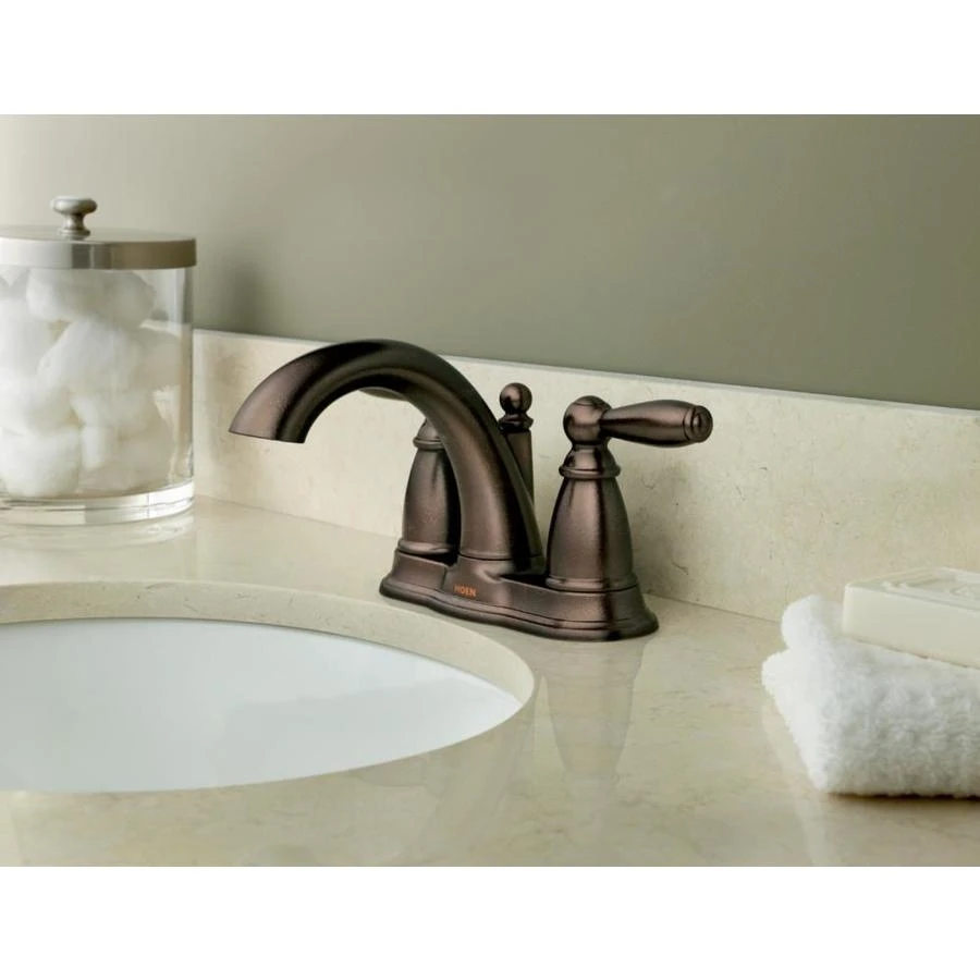 Moen Brantford Brushed Nickel 2-handle 4-in Centerset WaterSense Bathroom Sink Faucet With Drain 4 Moen Brantford Brushed Nickel 2-handle 4-in Centerset WaterSense Bathroom Sink Faucet With Drain - Image 4