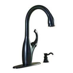Contemporary Single-Handle Pull-Down Sprayer Kitchen Faucet With Soap Dispenser In Mediterranean Bronze