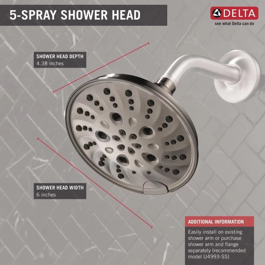 Delta Universal Showering Components Brushed Nickel 5-Spray Shower Head 1.75-GPM (6.6-LPM) 2 Delta Universal Showering Components Brushed Nickel 5-Spray Shower Head 1.75-GPM (6.6-LPM) - Image 2