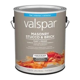 Valspar Masonry Stucco & Brick Ultra White/Base1 Flat Interior/Exterior Tintable Paint (Actual Net Contents: 126-fl Oz) 1 Valspar Masonry Stucco & Brick Ultra White/Base1 Flat Interior/Exterior Tintable Paint (Actual Net Contents: 126-fl Oz)