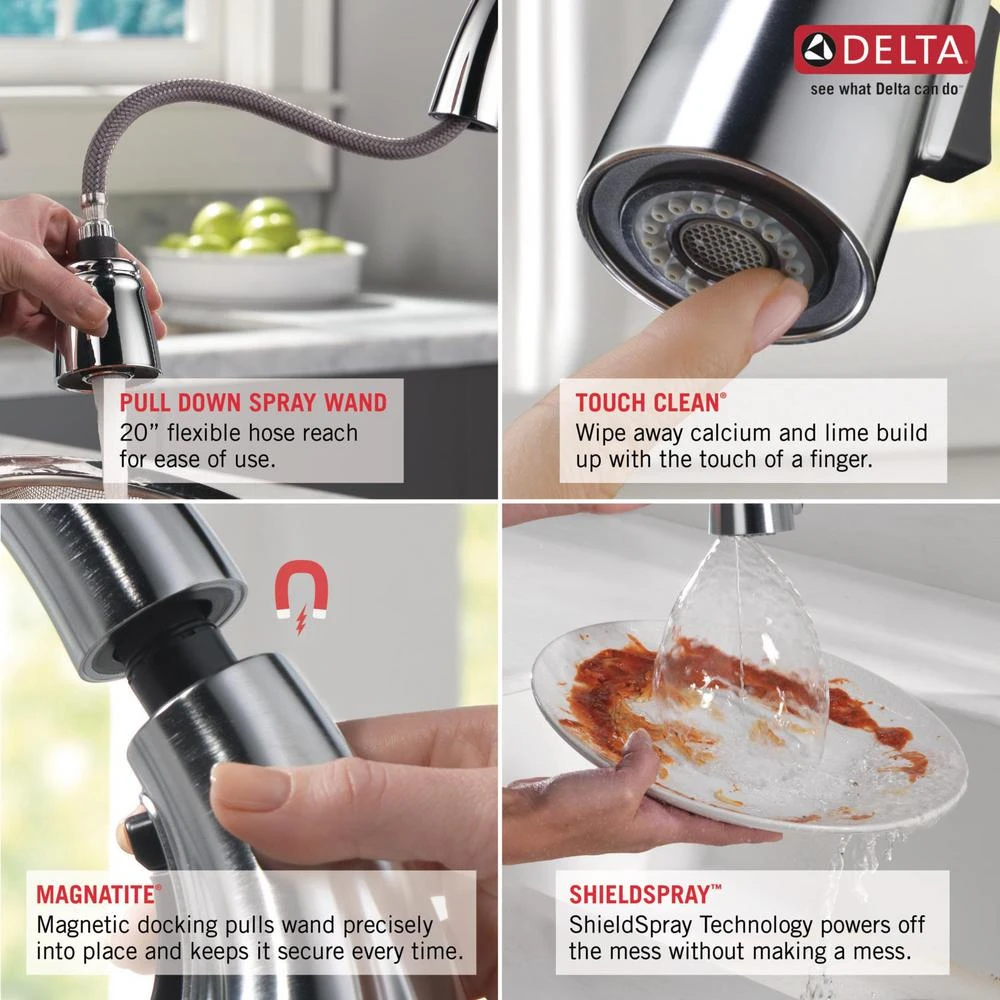 DeLuca Single-Handle Pull-Down Sprayer Kitchen Faucet With ShieldSpray Technology And Soap Dispenser In Stainless 4 DeLuca Single-Handle Pull-Down Sprayer Kitchen Faucet With ShieldSpray Technology And Soap Dispenser In Stainless - Image 4