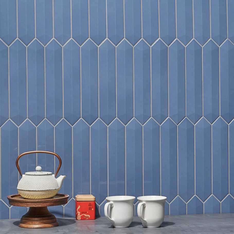 Lois 3D Blue Polished 2.6 In. X 13 In. Elongated Hex Ceramic Wall Tile (9.04 Sq. Ft./ Case) 2 Lois 3D Blue Polished 2.6 In. X 13 In. Elongated Hex Ceramic Wall Tile (9.04 Sq. Ft./ Case) - Image 2