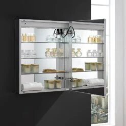 Spazio 24 In. W X 30 In. H Recessed Or Surface Mount Medicine Cabinet With LED Lighting, Mirror Defogger And Right Hinge -Household Items 1df88e10020eb549fc2086f1945dbcc8 1800x1800