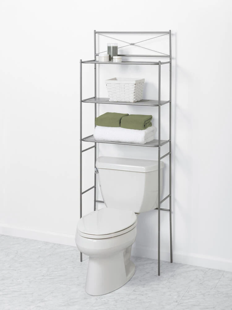 Zenna Home® Cross-Style 24"W X 65"H Satin Nickel Over-the-Toilet Storage Shelves 2 Zenna Home® Cross-Style 24"W X 65"H Satin Nickel Over-the-Toilet Storage Shelves - Image 2