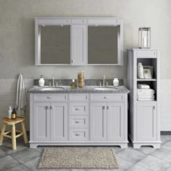MagickWoods Windermere 17"W X 18"D X 60"H Cloud Gray Linen Cabinet -Household Items 30343 scene1rev1 mw 1800x1800