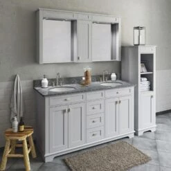 MagickWoods Windermere 17"W X 18"D X 60"H Cloud Gray Linen Cabinet -Household Items 30343 scene2rev1 mw 1800x1800
