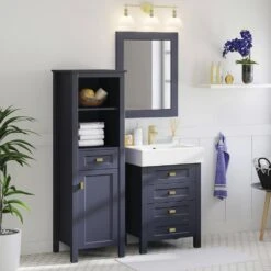 MagickWoods Montgomery 19"W X 18-1/2"D X 60"H Midnight Blue Linen Cabinet -Household Items 31019 scene2 mw 1800x1800