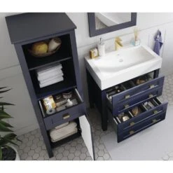 MagickWoods Montgomery 19"W X 18-1/2"D X 60"H Midnight Blue Linen Cabinet -Household Items 31019 scene5 mw 1800x1800