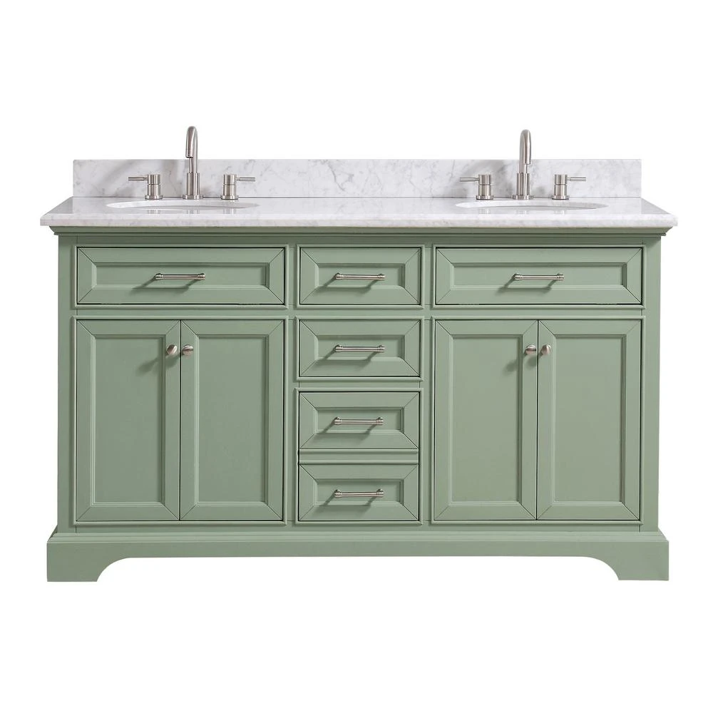 Windlowe 61 In. W X 22 In. D X 35 In. H Bath Vanity In White With Carrera Marble Vanity Top In White With White Sink 9 Windlowe 61 In. W X 22 In. D X 35 In. H Bath Vanity In White With Carrera Marble Vanity Top In White With White Sink - Image 9