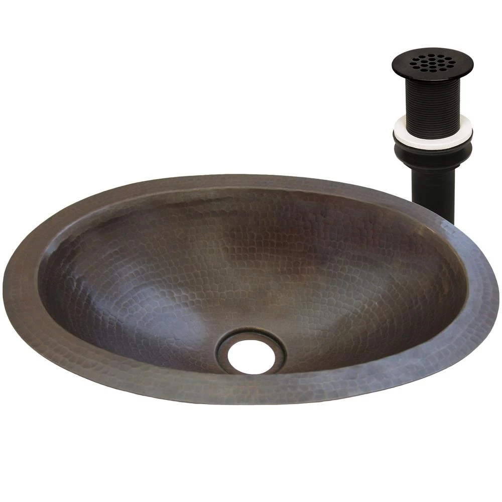 Novatto Quito Pequeno Oval Copper Bathroom Sink And Oil Rubbed Bronze Strainer Drain, Undermount/Drop-in 1 Novatto Quito Pequeno Oval Copper Bathroom Sink And Oil Rubbed Bronze Strainer Drain, Undermount/Drop-in