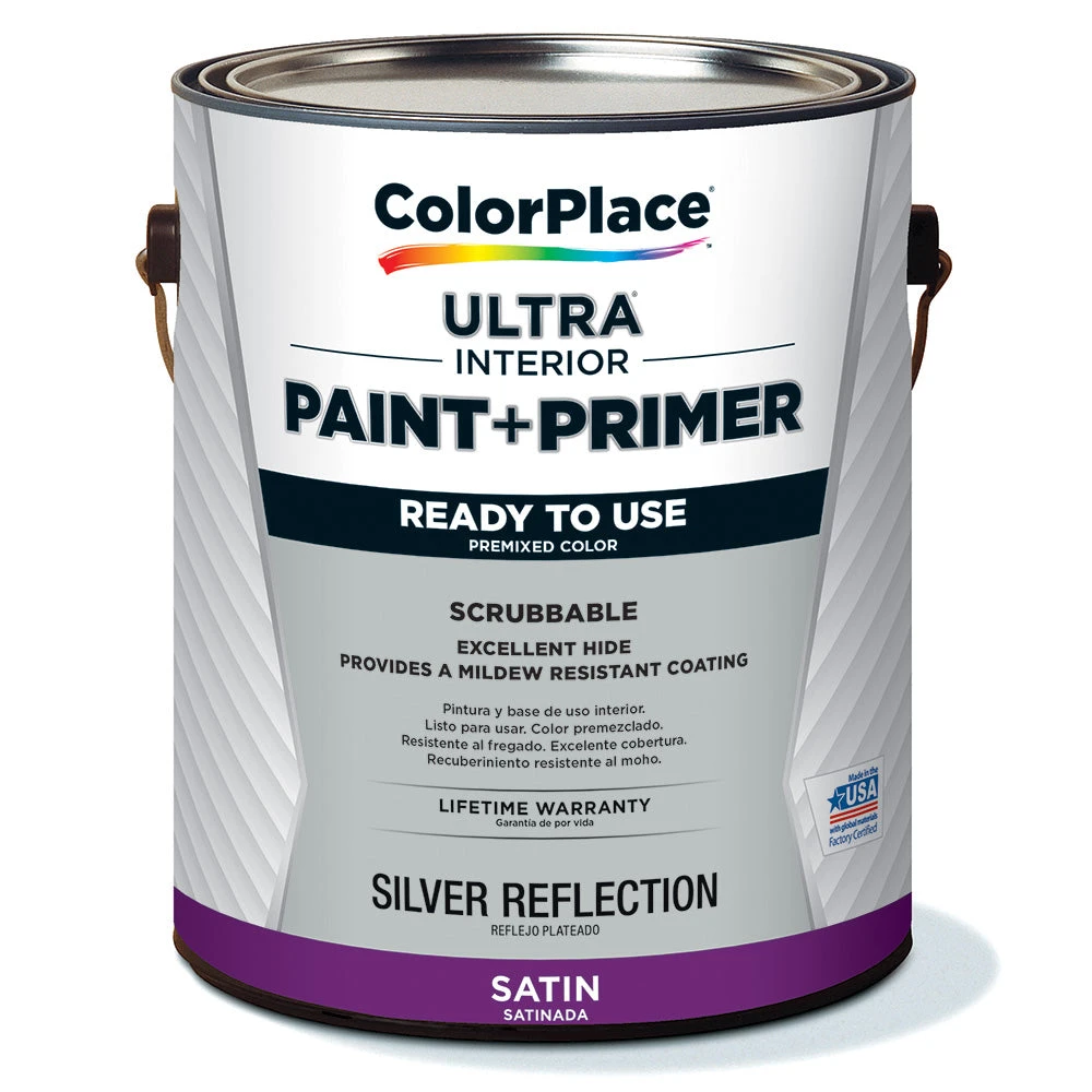 ColorPlace ULTRA Interior Paint & Primer, Silver Reflection, Satin, 1 Gallon 1 ColorPlace ULTRA Interior Paint & Primer, Silver Reflection, Satin, 1 Gallon