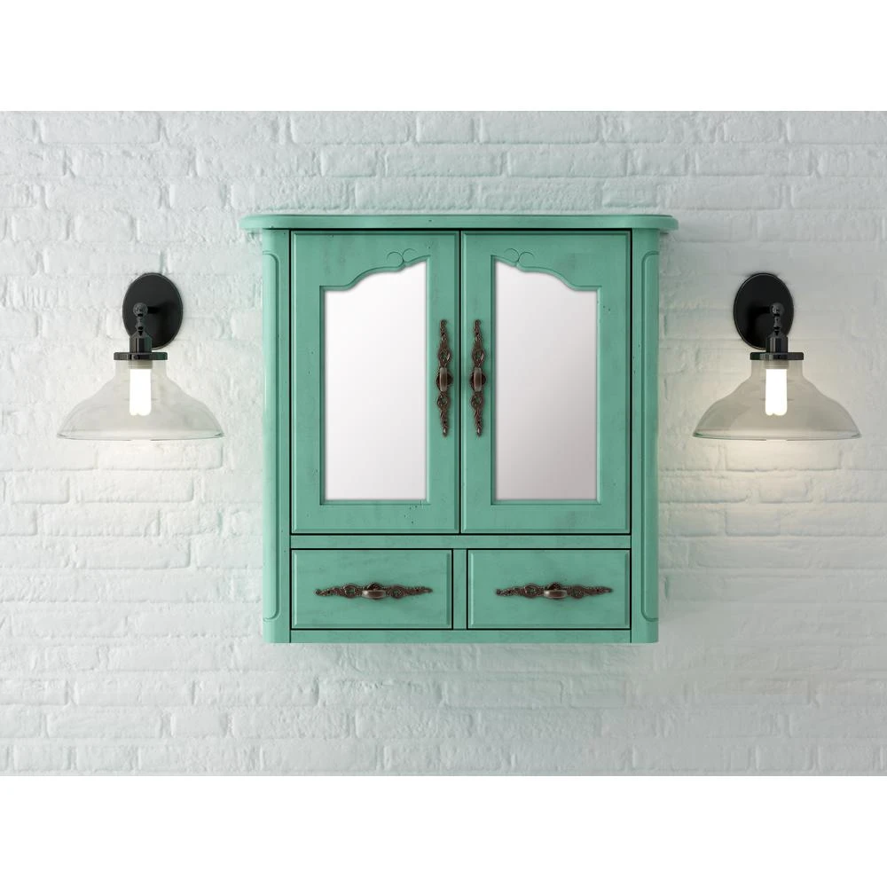 23.82 In. W X 22.28 In. H Framed Rectangular Beveled Edge Bathroom Vanity Mirror In Blue 5 23.82 In. W X 22.28 In. H Framed Rectangular Beveled Edge Bathroom Vanity Mirror In Blue - Image 5