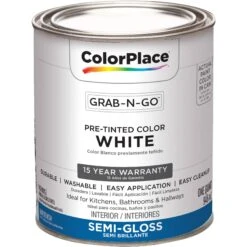ColorPlace Pre Mixed Ready To Use, Interior Paint, White, Semi-Gloss Finish, 1 Quart