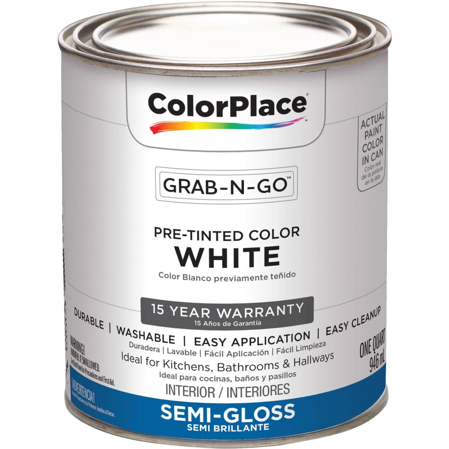 ColorPlace Pre Mixed Ready To Use, Interior Paint, White, Semi-Gloss Finish, 1 Quart 1 ColorPlace Pre Mixed Ready To Use, Interior Paint, White, Semi-Gloss Finish, 1 Quart