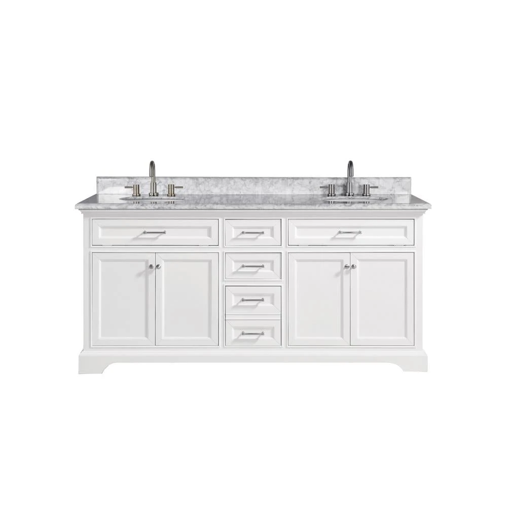 Windlowe 61 In. W X 22 In. D X 35 In. H Bath Vanity In White With Carrera Marble Vanity Top In White With White Sink 7 Windlowe 61 In. W X 22 In. D X 35 In. H Bath Vanity In White With Carrera Marble Vanity Top In White With White Sink - Image 7