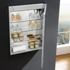 Spazio 24 In. W X 30 In. H Recessed Or Surface Mount Medicine Cabinet With LED Lighting, Mirror Defogger And Right Hinge -Household Items 78162fb68ae8a704bdbe20c1751454d6 1800x1800