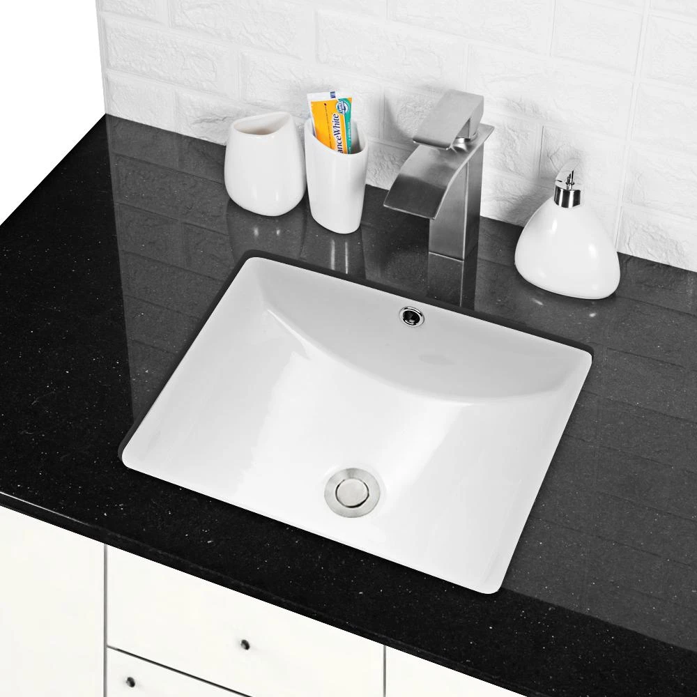 LORDEAR 18.25 In. Undermount Vessel Sink Modern In Pure White Rectangle Porcelain Ceramic Lavatory Vanity Bathroom Sink 4 LORDEAR 18.25 In. Undermount Vessel Sink Modern In Pure White Rectangle Porcelain Ceramic Lavatory Vanity Bathroom Sink - Image 4