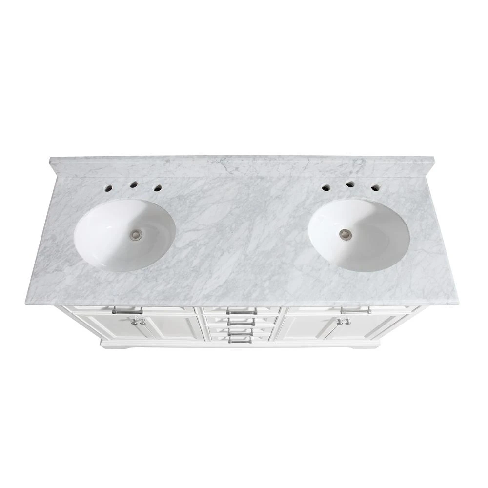 Windlowe 61 In. W X 22 In. D X 35 In. H Bath Vanity In White With Carrera Marble Vanity Top In White With White Sink 5 Windlowe 61 In. W X 22 In. D X 35 In. H Bath Vanity In White With Carrera Marble Vanity Top In White With White Sink - Image 5