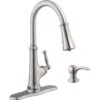 Touchless LED Single-Handle Pull-Down Sprayer Kitchen Faucet With Soap Dispenser In Stainless Steel
