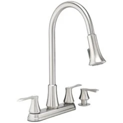 Project Source Stainless Steel 2-Handle Deck Mount Pull-Down Handle/Lever Commercial/Residential Kitchen Faucet (Deck Plate Included)