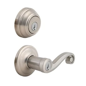 Kwikset Lido Satin Nickel Smartkey Single-Cylinder Deadbolt Universal Keyed Entry Door Handle Combo Pack (1 Handle And 1 Deadbolt) 1 Kwikset Lido Satin Nickel Smartkey Single-Cylinder Deadbolt Universal Keyed Entry Door Handle Combo Pack (1 Handle And 1 Deadbolt)