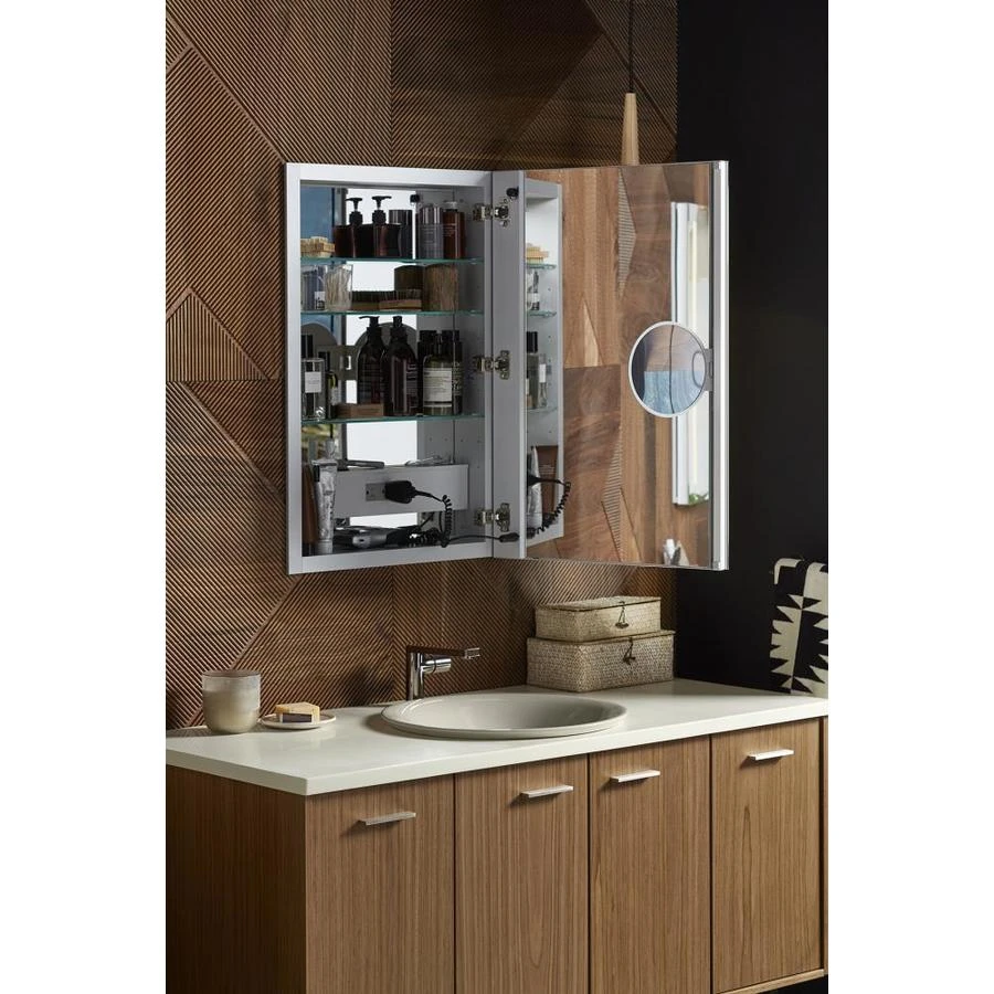 KOHLER Verdera 20-in X 30-in Rectangle Surface/Recessed Mirrored Medicine Cabinet With Outlet And Lights 3 KOHLER Verdera 20-in X 30-in Rectangle Surface/Recessed Mirrored Medicine Cabinet With Outlet And Lights - Image 3