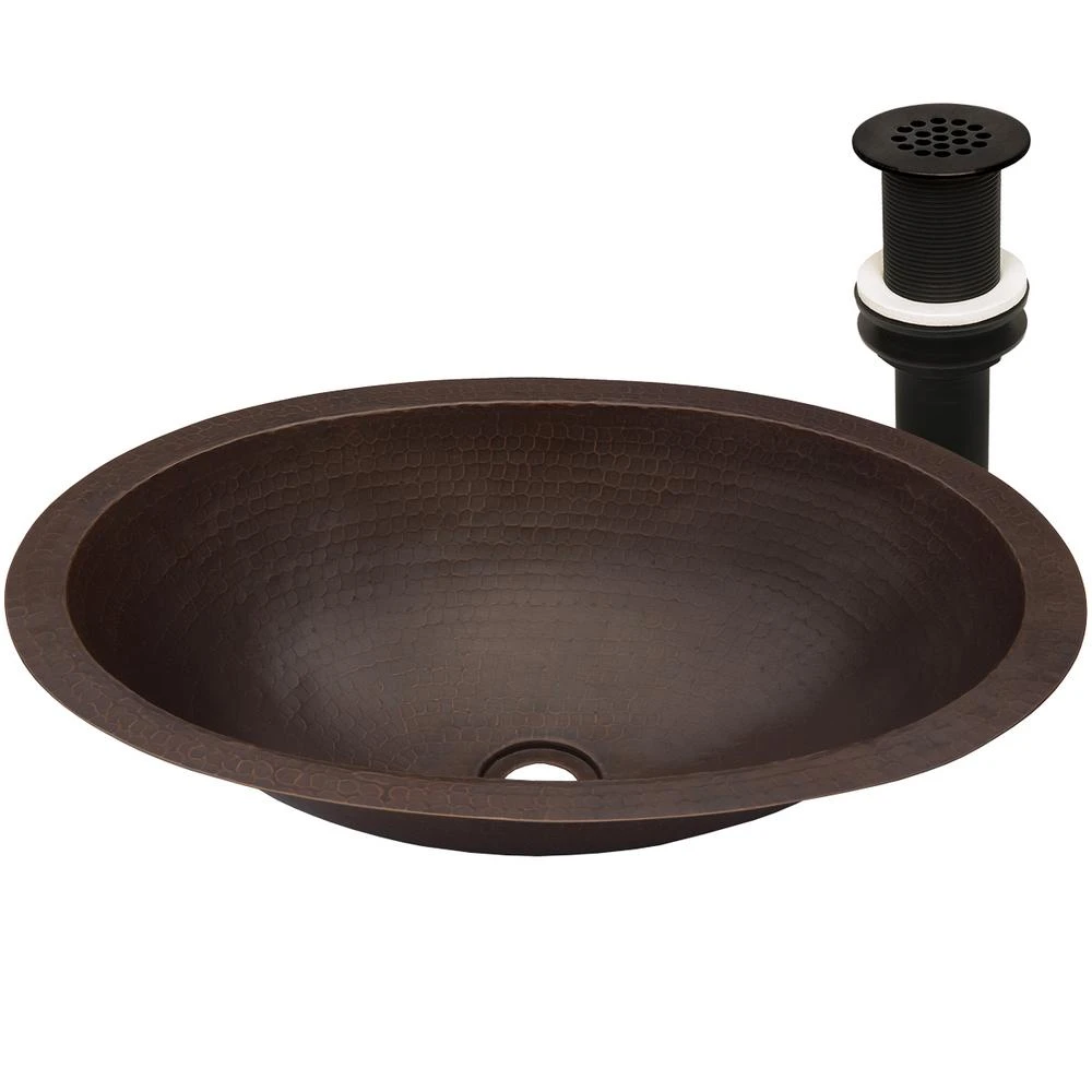 Novatto Quito Pequeno Oval Copper Bathroom Sink And Oil Rubbed Bronze Strainer Drain, Undermount/Drop-in 6 Novatto Quito Pequeno Oval Copper Bathroom Sink And Oil Rubbed Bronze Strainer Drain, Undermount/Drop-in - Image 6