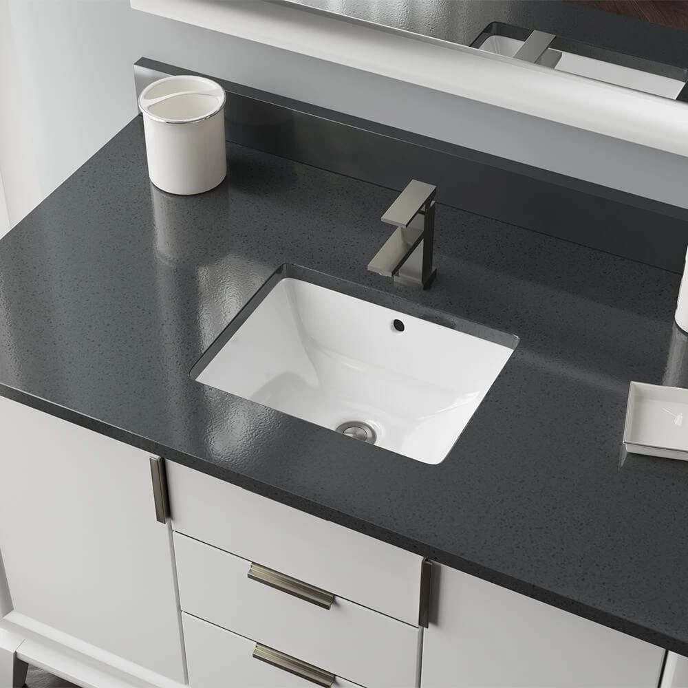 Rene 18.25 In. Undermount Bathroom Sink In White With Pop-Up Drain In Brushed Nickel 2 Rene 18.25 In. Undermount Bathroom Sink In White With Pop-Up Drain In Brushed Nickel - Image 2