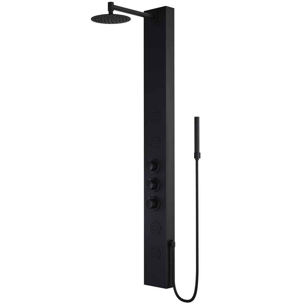 Elling-Ton 59 In. 4-Jet High Pressure Shower System With Fixed Rainhead And Handheld Dual Shower In Matte Black 1 Elling-Ton 59 In. 4-Jet High Pressure Shower System With Fixed Rainhead And Handheld Dual Shower In Matte Black