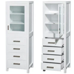 Wyndham Collection Sheffield 24"White Linen Tower With Shelved Cabinet Storage And 4 Drawers -Household Items WC 1414 LT WHT CLOSEDANDOPEN 1800x1800