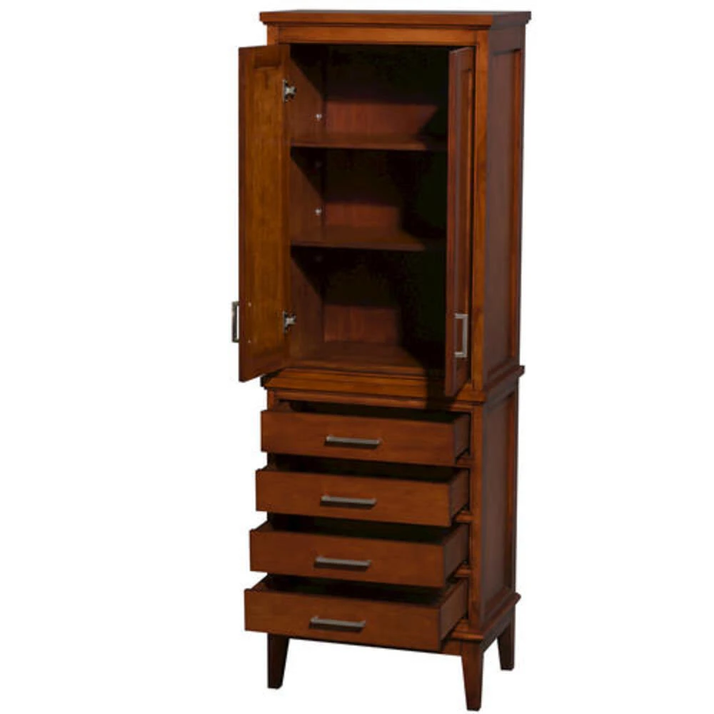 Wyndham Collection Hatton 24"W X 16"D X 71"H Light Chestnut Linen Cabinet 2 Wyndham Collection Hatton 24"W X 16"D X 71"H Light Chestnut Linen Cabinet - Image 2