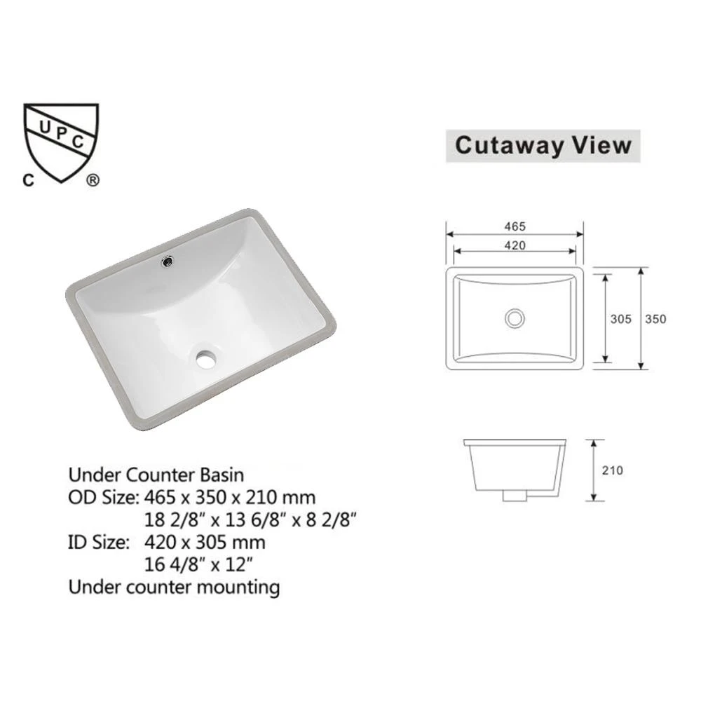 LORDEAR 18.25 In. Undermount Vessel Sink Modern In Pure White Rectangle Porcelain Ceramic Lavatory Vanity Bathroom Sink 2 LORDEAR 18.25 In. Undermount Vessel Sink Modern In Pure White Rectangle Porcelain Ceramic Lavatory Vanity Bathroom Sink - Image 2
