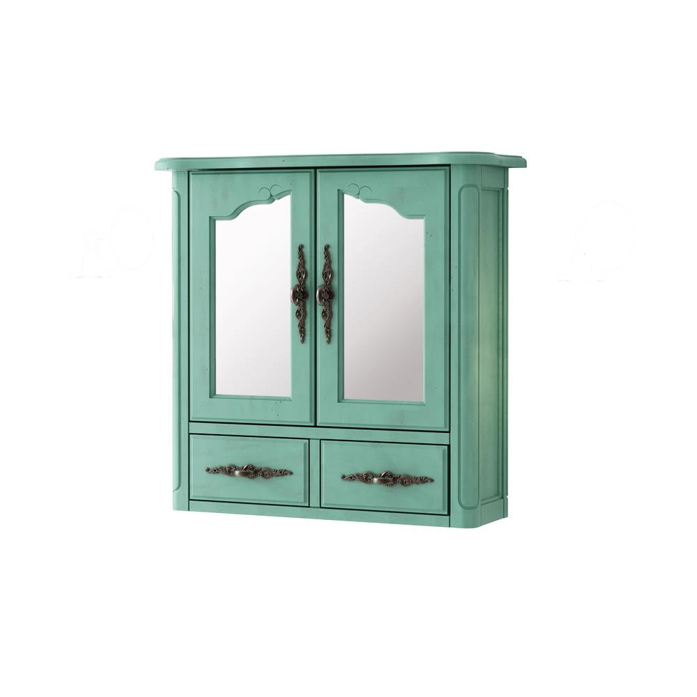 23.82 In. W X 22.28 In. H Framed Rectangular Beveled Edge Bathroom Vanity Mirror In Blue 2 23.82 In. W X 22.28 In. H Framed Rectangular Beveled Edge Bathroom Vanity Mirror In Blue - Image 2