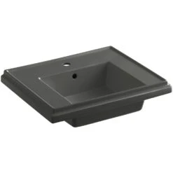 KOHLER Tresham 24 In. Fireclay Pedestal Sink Basin In Black Black With Overflow Drain -Household Items b7a08370785f7a7dc7b636b473ee44c6 1800x1800