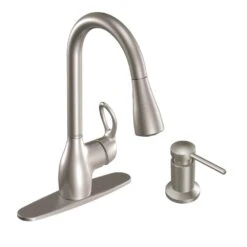 Kleo Single-Handle Pull-Down Sprayer Kitchen Faucet Power Clean In Spot Resist Stainless With Soap Dispenser