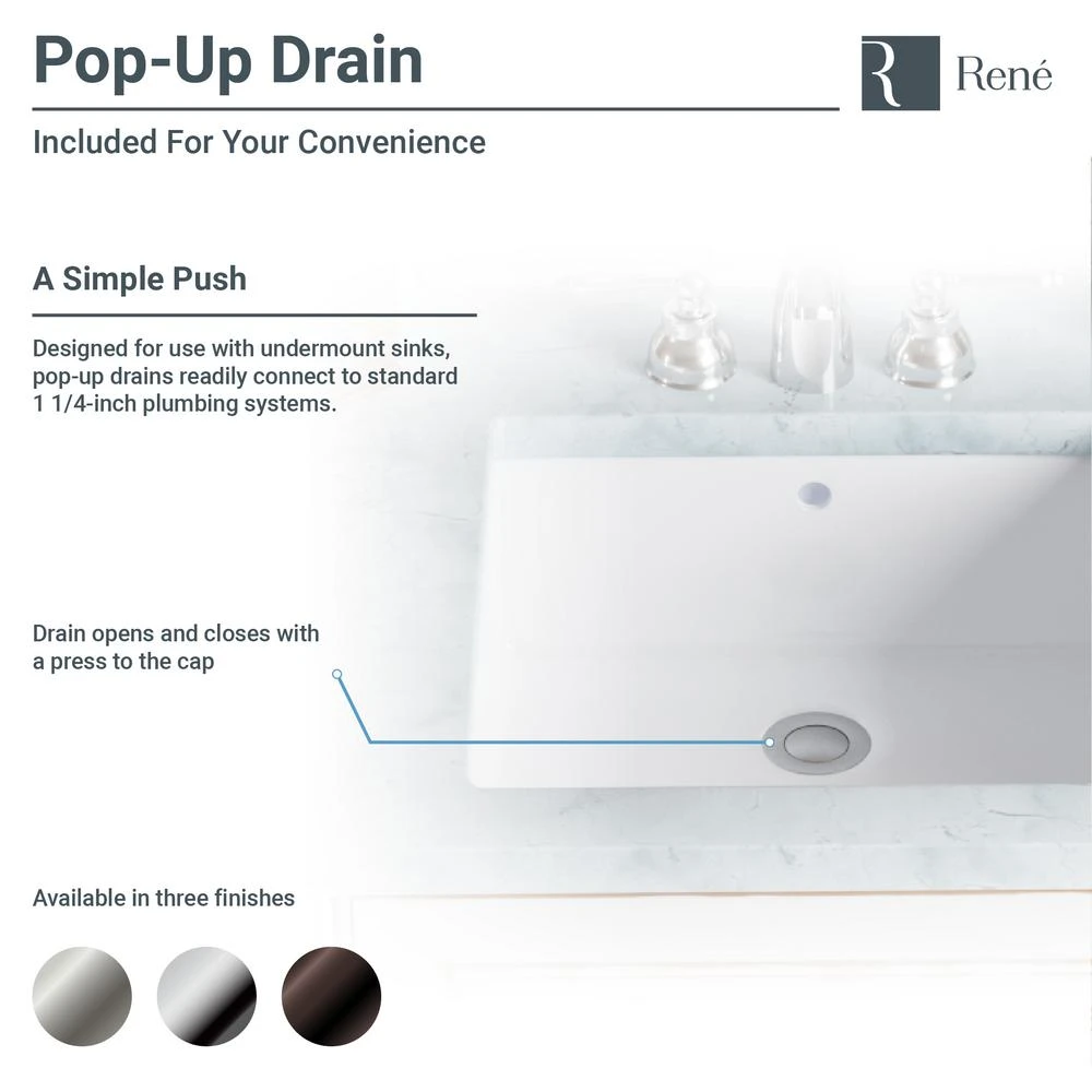 Rene 18.25 In. Undermount Bathroom Sink In White With Pop-Up Drain In Brushed Nickel 4 Rene 18.25 In. Undermount Bathroom Sink In White With Pop-Up Drain In Brushed Nickel - Image 4