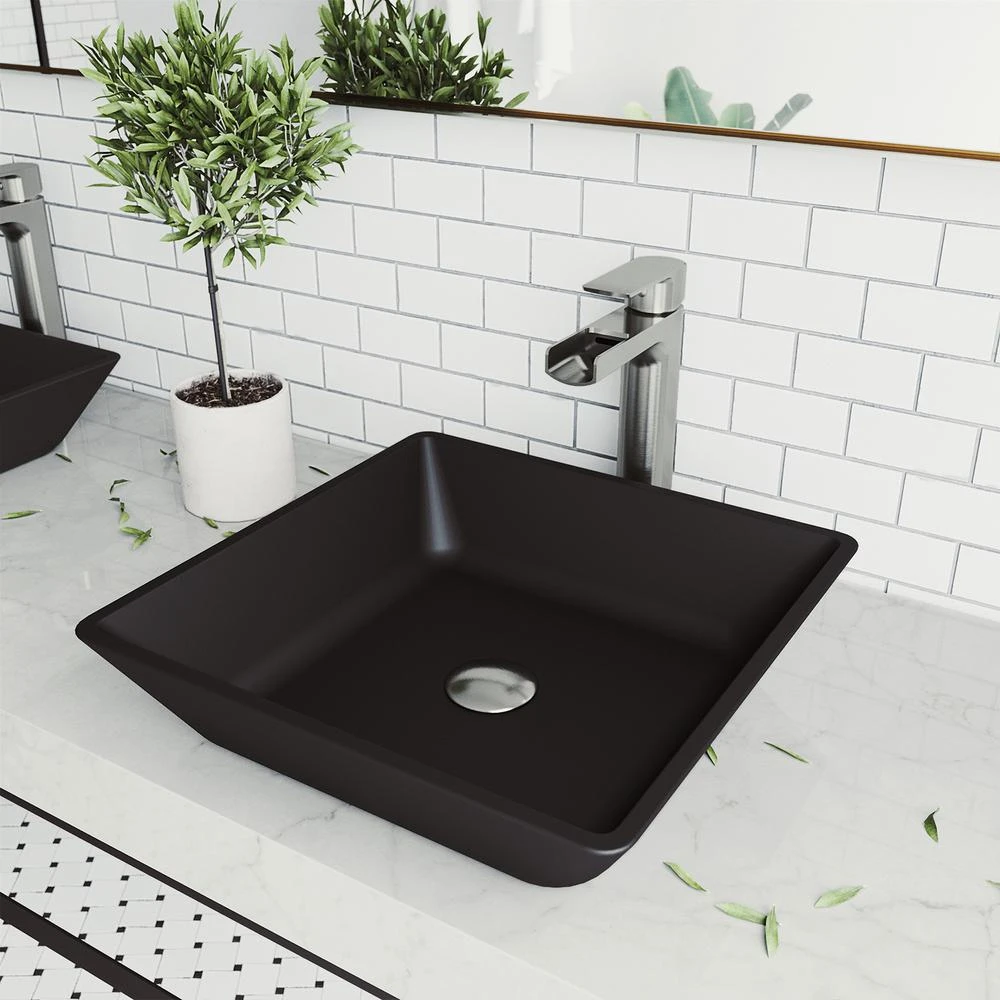 VIGO Black Roma Rectangular MatteShell Glass Bathroom Vessel Sink 9 VIGO Black Roma Rectangular MatteShell Glass Bathroom Vessel Sink - Image 9