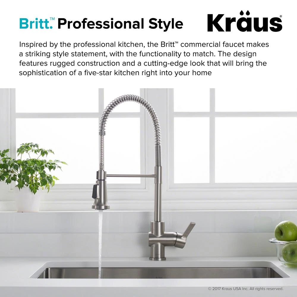 Britt Single Handle Commercial Kitchen Faucet With Dual Function Sprayhead In All-Brite Spot Free Stainless Steel Finish 3 Britt Single Handle Commercial Kitchen Faucet With Dual Function Sprayhead In All-Brite Spot Free Stainless Steel Finish - Image 3