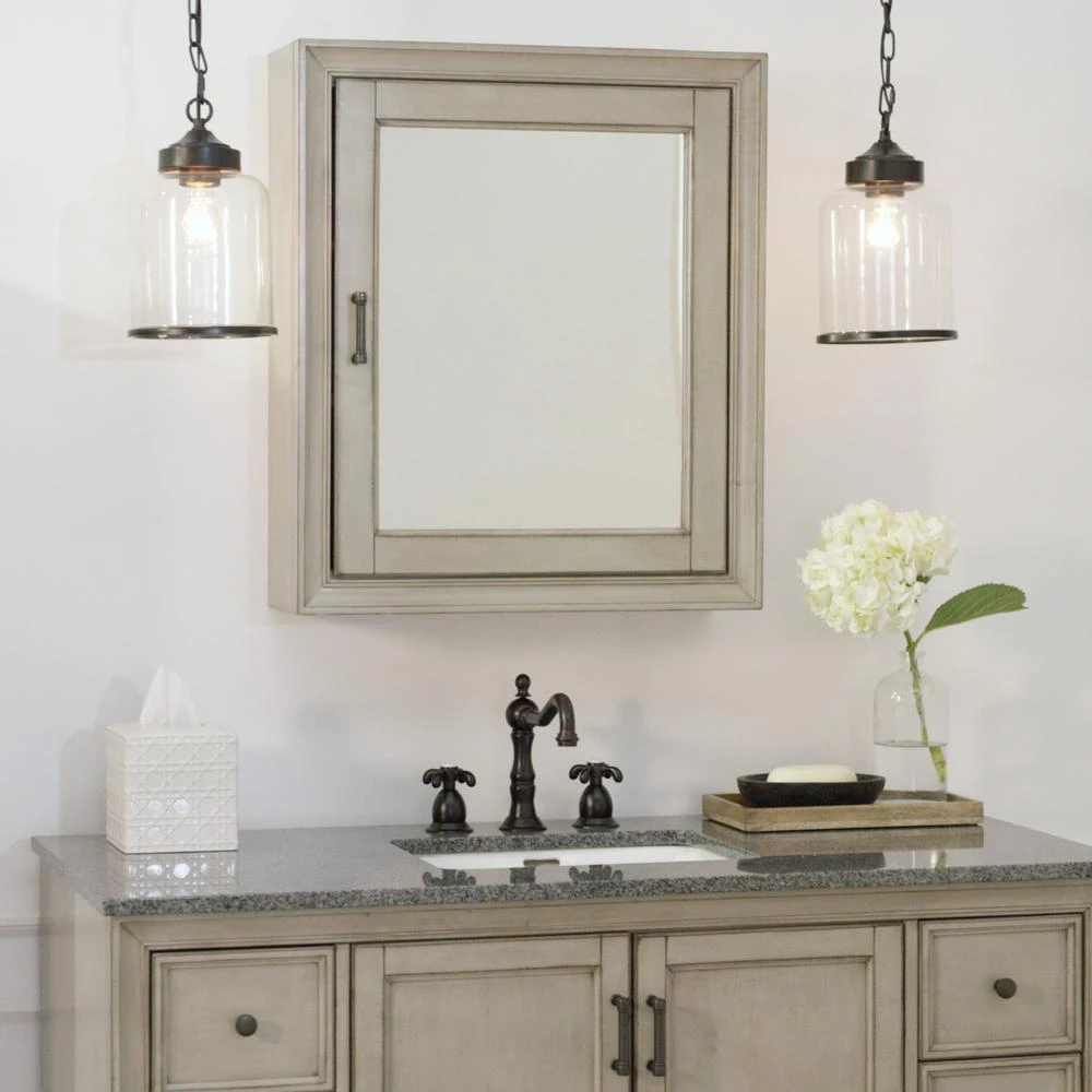 Hazelton 24 In. W X 28 In. H Framed Surface-Mount Bathroom Medicine Cabinet In Antique Grey 2 Hazelton 24 In. W X 28 In. H Framed Surface-Mount Bathroom Medicine Cabinet In Antique Grey - Image 2