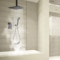 3-Spray With 2.5 GPM 12 In. 2 Functions Tub Ceiling Mount Dual Shower Heads In Spot In Matte Black (Valve Included) 11 3-Spray With 2.5 GPM 12 In. 2 Functions Tub Ceiling Mount Dual Shower Heads In Spot In Matte Black (Valve Included) -Household Items fd046792cb568921040d4a3d99a5112f 1800x1800
