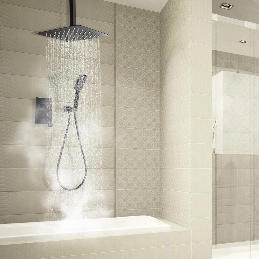 3-Spray With 2.5 GPM 12 In. 2 Functions Tub Ceiling Mount Dual Shower Heads In Spot In Matte Black (Valve Included) 9 3-Spray With 2.5 GPM 12 In. 2 Functions Tub Ceiling Mount Dual Shower Heads In Spot In Matte Black (Valve Included) - Image 9