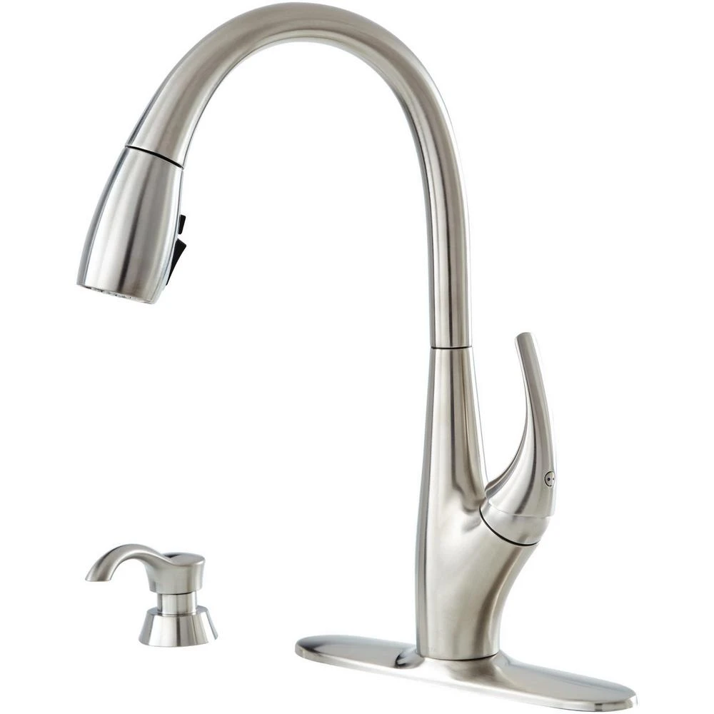 DeLuca Single-Handle Pull-Down Sprayer Kitchen Faucet With ShieldSpray Technology And Soap Dispenser In Stainless 13 DeLuca Single-Handle Pull-Down Sprayer Kitchen Faucet With ShieldSpray Technology And Soap Dispenser In Stainless - Image 13
